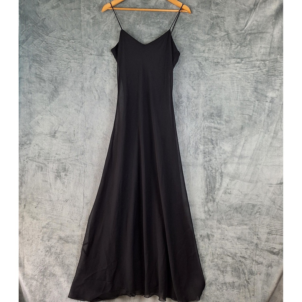 Womens Slip Dress Small Black Maxi Fairy Grunge Whimsigoth Dark Romantic Y2K